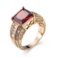 Bague Zircon cubique en laiton, avec zircon cubique, cadre, Placage de couleur d'or, unisexe & normes différentes pour le choix & facettes, rouge grenat, protéger l'environnement, sans nickel, plomb et cadmium, Vendu par PC