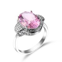 Bague Zircon cubique en laiton, avec zircon cubique, ovale, Plaqué de platine, normes différentes pour le choix & pour femme & facettes, rose, protéger l'environnement, sans nickel, plomb et cadmium, Vendu par PC