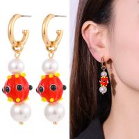 Lampwork Jewelry Earring Brass with Lampwork & Plastic Pearl gold color plated & for woman & enamel mixed colors nickel lead & cadmium free Sold By Pair