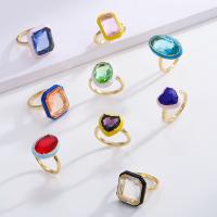 Zinc Alloy fingerring, guldfarve belagt, forskellige stilarter for valg & for kvinde & emalje & med cubic zirconia, flere farver til valg, nikkel, bly & cadmium fri, Størrelse:6, Solgt af PC