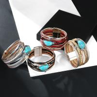 Pulseras de Cordón de PU, Cuero de PU, con turquesa & aleación de zinc, multicapa & para mujer, más colores para la opción, 25mm, diámetro interior:aproximado 60mm, Vendido por UD