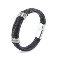 Pulsera de cuero, Cuero de vaca, con Partículas de acero, Donut, pulido, Joyería & para hombre, Negro, longitud 21 cm, Vendido por UD