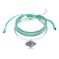 Kristal armbanden, Zinc Alloy, met Textiel binnenwerk Cord & Kristal, Tree of Life, silver plated, 2 stuks & mode sieraden & verstelbaar & voor vrouw, groen, nikkel, lood en cadmium vrij, 17x20mm, Verkocht door Stel