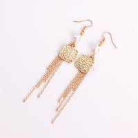 Fringe pendientes de la manera, aleación de zinc, con Perlas plásticas, chapado en color dorado, Joyería & para mujer, dorado, libre de níquel, plomo & cadmio, 20mm,110mm, Vendido por Par