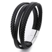 PU Cord Armband, Zink Alloy, med PU, plated, flerskikts & flätat armband & för människan, fler färger för val, 200mm, Säljs av PC