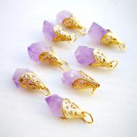 Quartz Gemstone Pendants Amethyst with Zinc Alloy purple 15mm Sold By PC