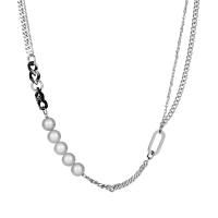 Titanium Steel Necklace with Plastic Pearl Vacuum Ion Plating Unisex original color Sold By PC