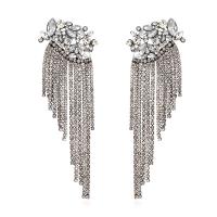 Fashion frynser øreringe, Zinc Alloy, Tassel, forgyldt, for kvinde & med rhinestone, flere farver til valg, nikkel, bly & cadmium fri, 32x87mm, Solgt af par