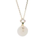 Collane d'argento sterlina, 925 argento sterlina, with Hetian Jade, with 1.57 inch extender chain, placcato, per la donna & con strass, nessuno, 12x20mm, Lunghezza Appross. 15.35 pollice, Venduto da PC