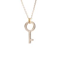 Collane d'argento sterlina, 925 argento sterlina, with 1.57 inch extender chain, Chiave, placcato, per la donna & con strass & cavo, nessuno, 10x24mm, Lunghezza Appross. 15.35 pollice, Venduto da PC