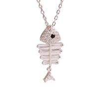 Collane d'argento sterlina, 925 argento sterlina, with 1.57 inch extender chain, Pesce, placcato, per la donna & con strass, nessuno, 9x20mm, Lunghezza Appross. 15.37 pollice, Venduto da PC