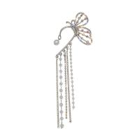 Fashion Fringe Oorbellen, Zinc Alloy, met Plastic Pearl, silver plated, mode sieraden & voor vrouw & met strass, nikkel, lood en cadmium vrij, 160x53mm, Verkocht door pair