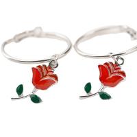 Zinc Alloy Oorbellen, Rose, plated, mode sieraden & voor vrouw & glazuur, meer kleuren voor de keuze, 53x28mm, Verkocht door pair