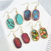 Gemstone Earrings, A pedra do rei, with cobre, Oval, cromado de cor dourada, para mulher, Mais cores pare escolha, 16x4.60x29.80mm, vendido por par