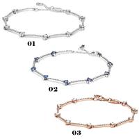 European Armbånd, 925 Sterling Sølv, med Cubic Zirconia, forgyldt, forskellige længde for valg & for kvinde, flere farver til valg, Solgt af PC