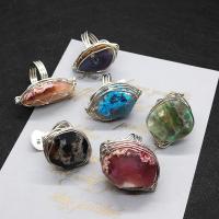 Gemstone Finger Ring, Ädelsten, med Mässing, silver pläterad, Unisex, fler färger för val, 20x35-33x50mm, Storlek:5.5, Säljs av PC