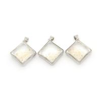 Pendants Grianchloch Nádúrtha, Gloine, le Geal Grianchloch & Prás, Rhombus, dath airgid plated, unisex, bán, 43x47mm, Díolta De réir PC