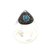 Shell Hangers, Freshwater Shell, met strass klei pave & Synthetische Turquoise, Traan, uniseks, wit, 25x37mm, Verkocht door PC