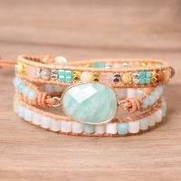 Bracelets de Amazonite Naturel, avec Cordon PU & alliage de zinc, multicouche & Style bohème & pour femme, Longueur 19.69 pouce, Vendu par PC