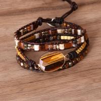 Bracelets naturelles Tiger Eye, oeil de tigre, avec Cordon PU & alliage de zinc, Placage, multicouche & pour femme, Longueur 19.69 pouce, Vendu par PC