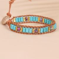 Edelsteen armbanden, Synthetische Turquoise, met PU koord & Indruk Jasper & Niet-magnetische Hematiet & Zinc Alloy, plated, Bohemien stijl & voor vrouw, gemengde kleuren, Lengte 7.1 inch, Verkocht door PC