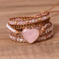 Bracelets quartz, quartz rose, avec Cordon PU & cristal & alliage de zinc, coeur, Placage de couleur d'or, multicouche & Style bohème & pour femme, plus de couleurs à choisir, Longueur 31.5 pouce, Vendu par PC