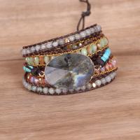 Edelsteen armbanden, Labradorite, met PU koord & Kristal & Zinc Alloy, ellips, plated, multilayer & Bohemien stijl & voor vrouw, gemengde kleuren, Lengte 31.5 inch, Verkocht door PC