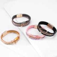 Bracelets cordon PU, cuir PU, avec cristal & alliage de zinc, multicouche & Style bohème & pour femme, plus de couleurs à choisir, 24mm,39mm, Longueur Environ 7.64 pouce, Vendu par PC