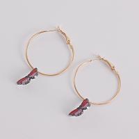 Boucles d'oreilles en alliage de zinc, papillon, Placage, bijoux de mode & pour femme, doré, protéger l'environnement, sans nickel, plomb et cadmium, 50mm,10mm, Vendu par paire