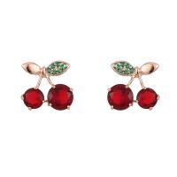 Cubic Zirconia micro pavimenta Sterling Silver Earring, 925 argento sterlina, Ciliegia, placcato oro rosa, Micro spianare cubic zirconia & per la donna, rosso, 10x10.50mm, Venduto da coppia