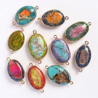 Gemstone stik, Impression Jasper, med Messing, Oval, guldfarve belagt, Unisex & 1/1 løkke, flere farver til valg, 20x40mm, Solgt af PC