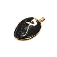 Pendants Gemstone Jewelry, le Prás, dath an óir plated, unisex, dubh, 32x44mm, Díolta De réir PC