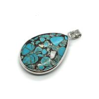 Turquoise Hanger, Mozaïek Turquoise, met Messing, Traan, silver plated, uniseks, blauw, 24x35mm, Verkocht door PC