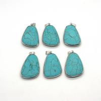 Pendants Gemstone Jewelry, Turquoise sintéiseach, le Prás, neamhrialta, dath airgid plated, DIY, 22x44mm, Díolta De réir PC