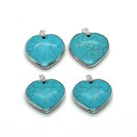 Edelsteen Hangers Sieraden, Synthetische Turquoise, met Messing, Hart, silver plated, DIY, 40mm, Verkocht door PC