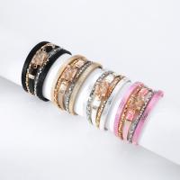 Pulseras de Cordón de PU, Cuero de PU, con resina & aleación de zinc, multicapa & Estilo bohemio & para mujer, más colores para la opción, 16mm,20mm, longitud aproximado 7.48 Inch, Vendido por UD