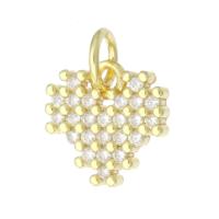 Cubique Pendentif en laiton zircon pavent, coeur, Plaqué d'or, pavé de micro zircon, Or, 10x10x2mm, Trou:Environ 3mm, Vendu par PC