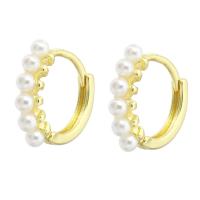 Brass Huggie Hoop Earring real gold plated for woman & with plastic pearl gold Sold By Pair