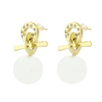 Blås Droppörhänge, Mässing, med Plast Pearl, äkta guldpläterad, micro bana cubic zirconia & för kvinna, guld, 27mm, Säljs av Par