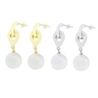 Pendientes de Gota en Latón, metal, con Perlas plásticas, chapado en oro real, Joyería & para mujer, más colores para la opción, 34mm, Vendido por Par