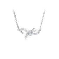 Zircon cubique Micro Pave collier en argent Sterling, argent sterling 925, avec 1.96 inch chaînes de rallonge, Noeud papillon, Placage de couleur platine, pavé de micro zircon & pour femme & creux, Longueur Environ 15.75 pouce, Vendu par PC