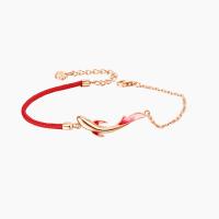 Argento Bracciali, 925 argento sterlina, with corda di terilene, with 1.57 inch extender chain, Pesce, placcato oro rosa, Smalto dipinto a mano & per la donna, rosso, Lunghezza Appross. 6.14 pollice, Venduto da PC