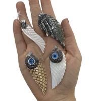 Evil Eye Pendler, Freshwater Shell, Wing Shape, mode smykker & du kan DIY & med rhinestone, flere farver til valg, 25x60mm, Solgt af PC