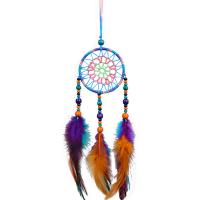 Mode Dreamcatcher, Veer, met Katoen draad & Hout, handgemaakt, folk stijl, gemengde kleuren, 70x360mm, Verkocht door PC