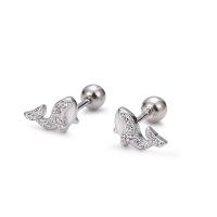 Sterling zilveren oorringen met micro-paved kubieke zirconia's, 925 sterling zilver, Walvis, silver plated, micro pave zirconia & voor vrouw, zilver, 7.50x4.20mm, Verkocht door PC