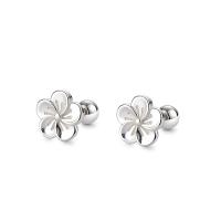 Ciúbach Zirconia Micrimhilseogra réiteach Sterling Silver Earring, 925 Sterling Silver, Flower, dath airgid plated, jewelry faisin & do bhean, airgid, 6.70x6.70mm, Díolta De réir Péire