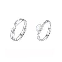 Anillos para Parejas, plata de ley 925, con Nácar Blanca, chapado en color de platina, Ajustable & abrir & diferentes estilos para la opción & micro arcilla de zirconia cúbica, Vendido por UD