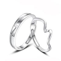 Couple Finger Rings 925 Sterling Silver platinum color plated Adjustable & open Sold By PC