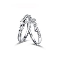 Couple Finger Rings 925 Sterling Silver platinum color plated Adjustable & open & with rhinestone Sold By PC