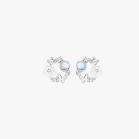 Cubic Zirconia micro pavimenta Sterling Silver Earring, 925 argento sterlina, with Moonstone, placcato color platino, Micro spianare cubic zirconia & per la donna, 13x13mm, Venduto da coppia